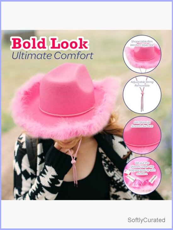 Felt Cowgirl Hat with Feathers & Heart Sunglasses Set for Party Costume main image 5